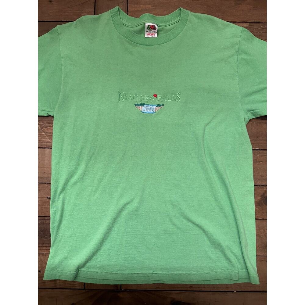 Niagara Falls Canada Green Embroidered Short Sleeve Shirt Size L